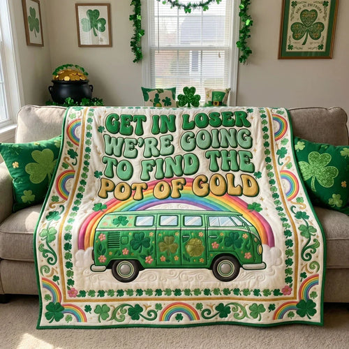 Rainbow Shamrock Retro Van Quilt Blanket