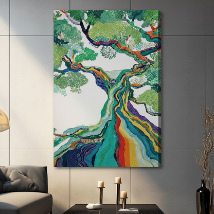 Rainbow Tree of Life Abstract Canvas Wall Art