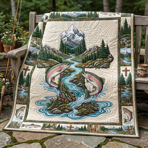 Rainbow Trout Wilderness Faith Quilt Blanket