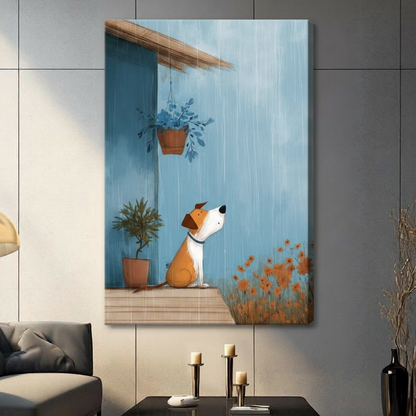 Rainy Day Porch Dog Cute Canvas Art Wall Art