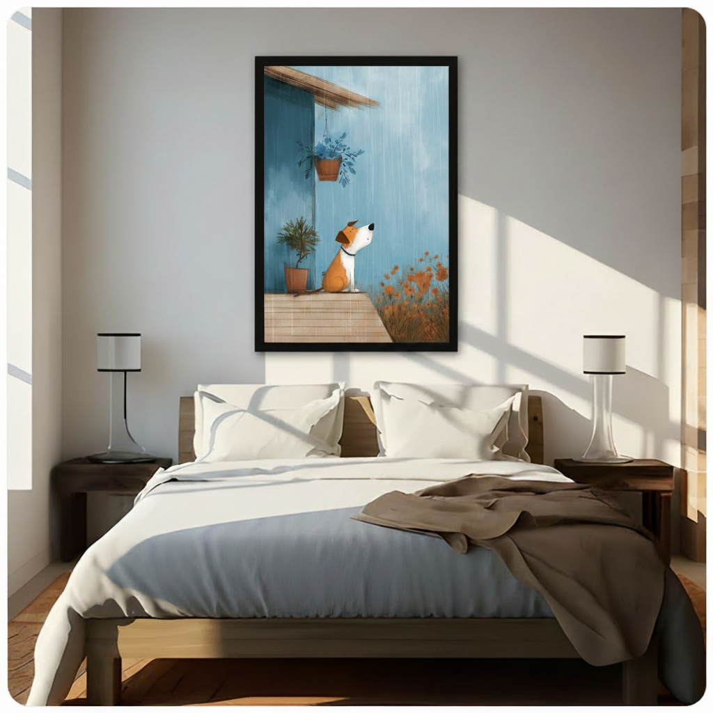 Rainy Day Porch Dog Cute Canvas Art Wall Art