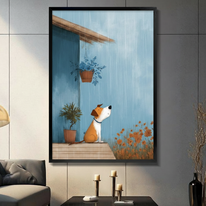 Rainy Day Porch Dog Cute Canvas Art Wall Art