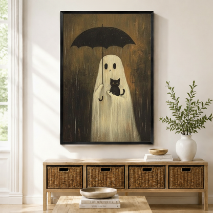 Rainy Ghost Cat Cozy Canvas Wall Art