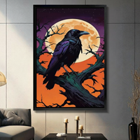 Gothic Raven Full Moon Framed Canvas Art Wall Art