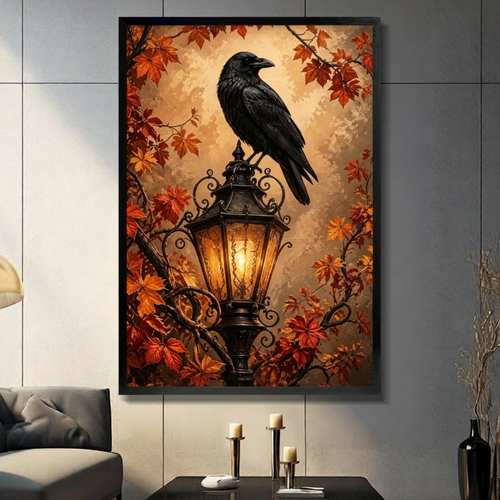 Gothic Raven Autumn Lantern Canvas Art Wall Art