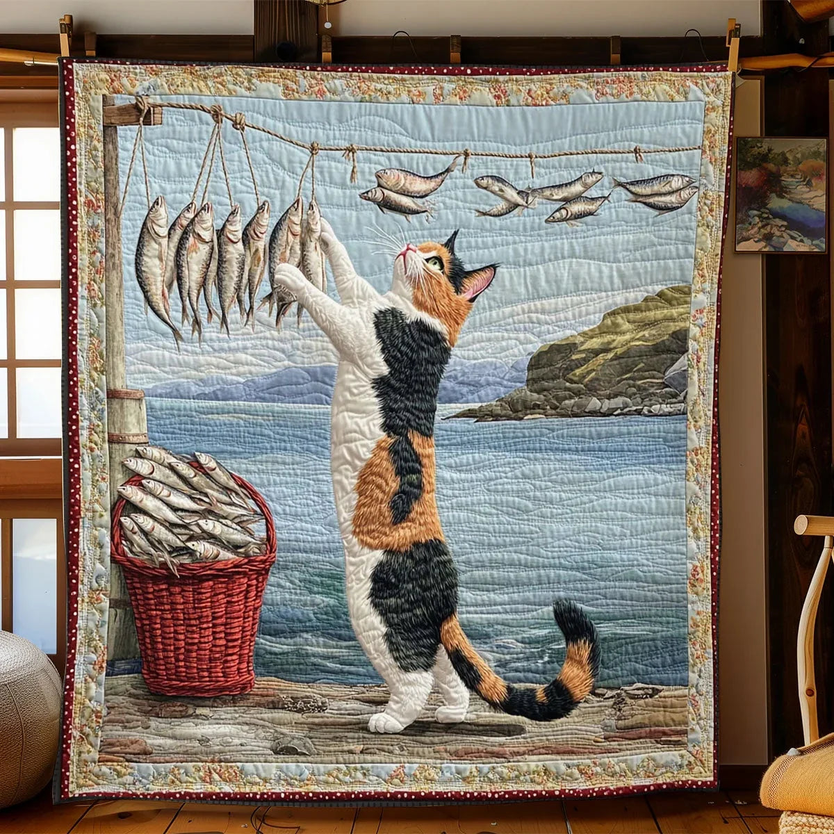 Reaching Fish Quilt Blanket