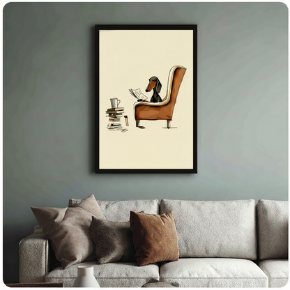 Dachshund Reading Chair Funny Canvas Wall Art