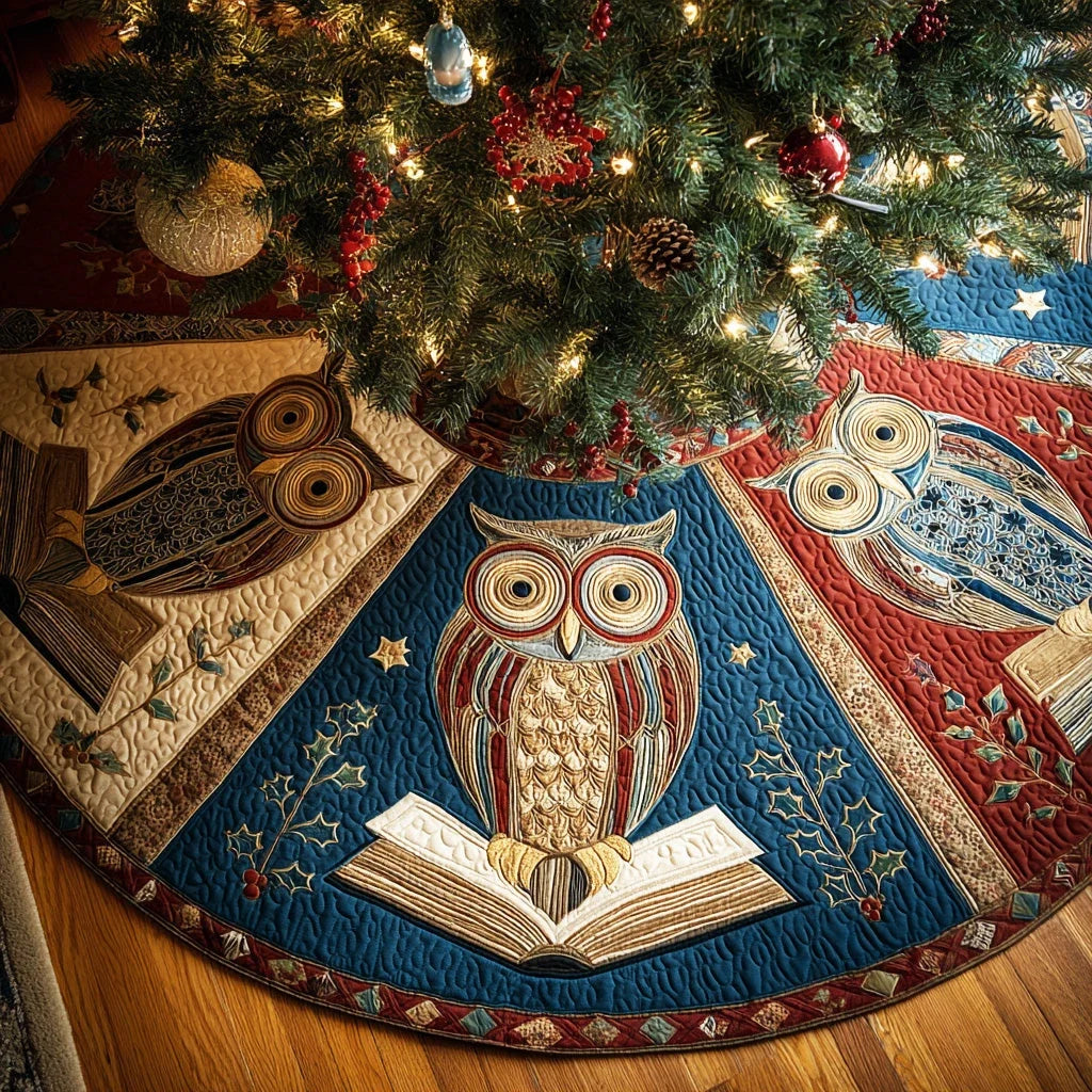 Reading Night Owl Christmas Quilted Tree Skirt
