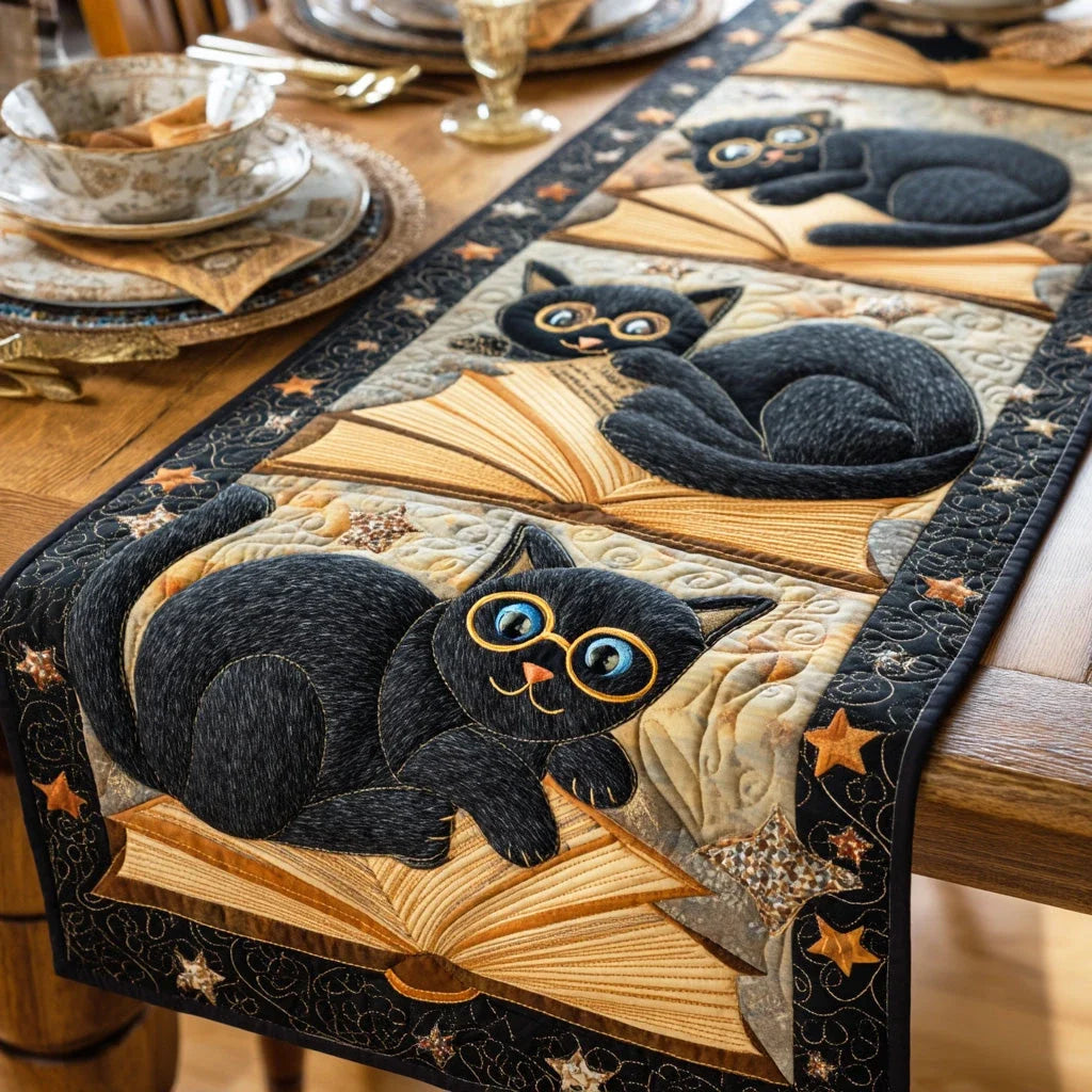Reading Whiskers Quilted Table Runner
