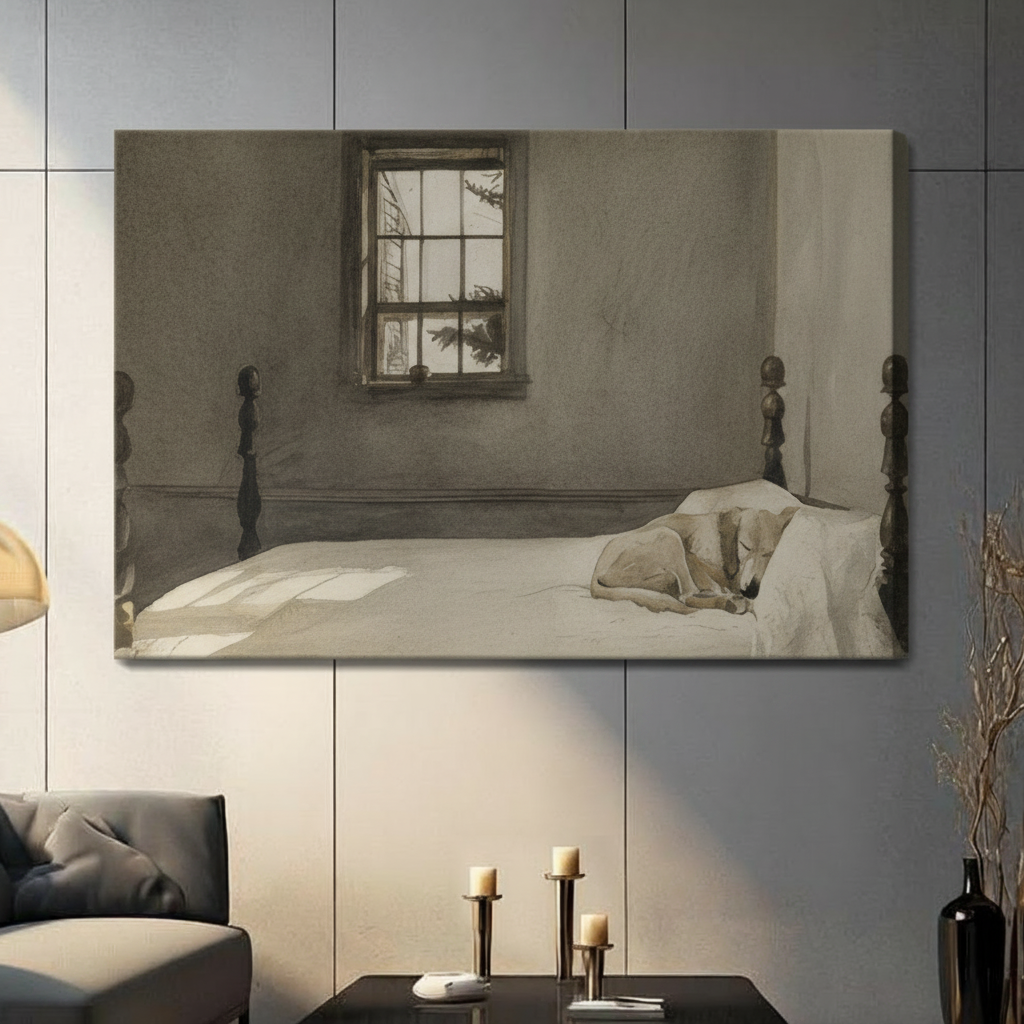 Sleeping Dog Rustic Bedroom Canvas Art Wall Art