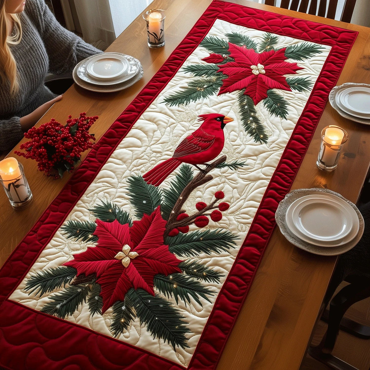 Red Beauties Quilted Table Runner