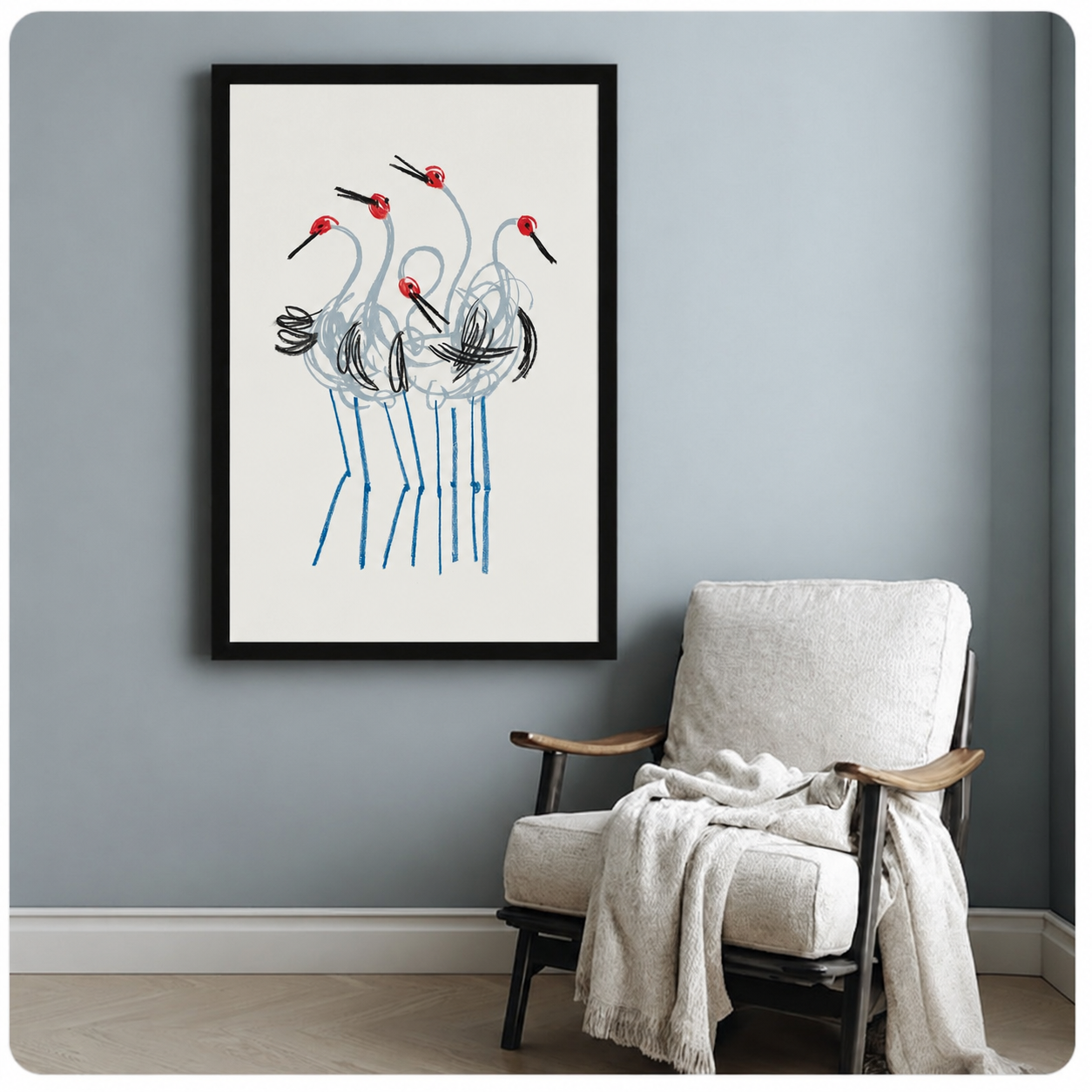 Japanese Red-Crown Crane Sketch Canvas Wall Art
