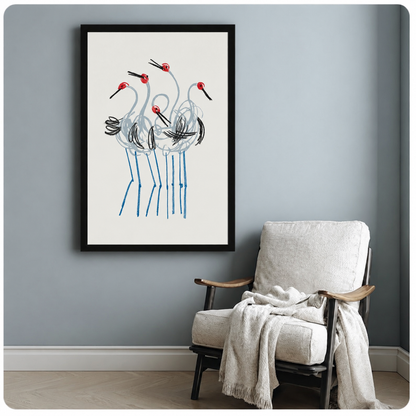 Japanese Red-Crown Crane Sketch Canvas Wall Art