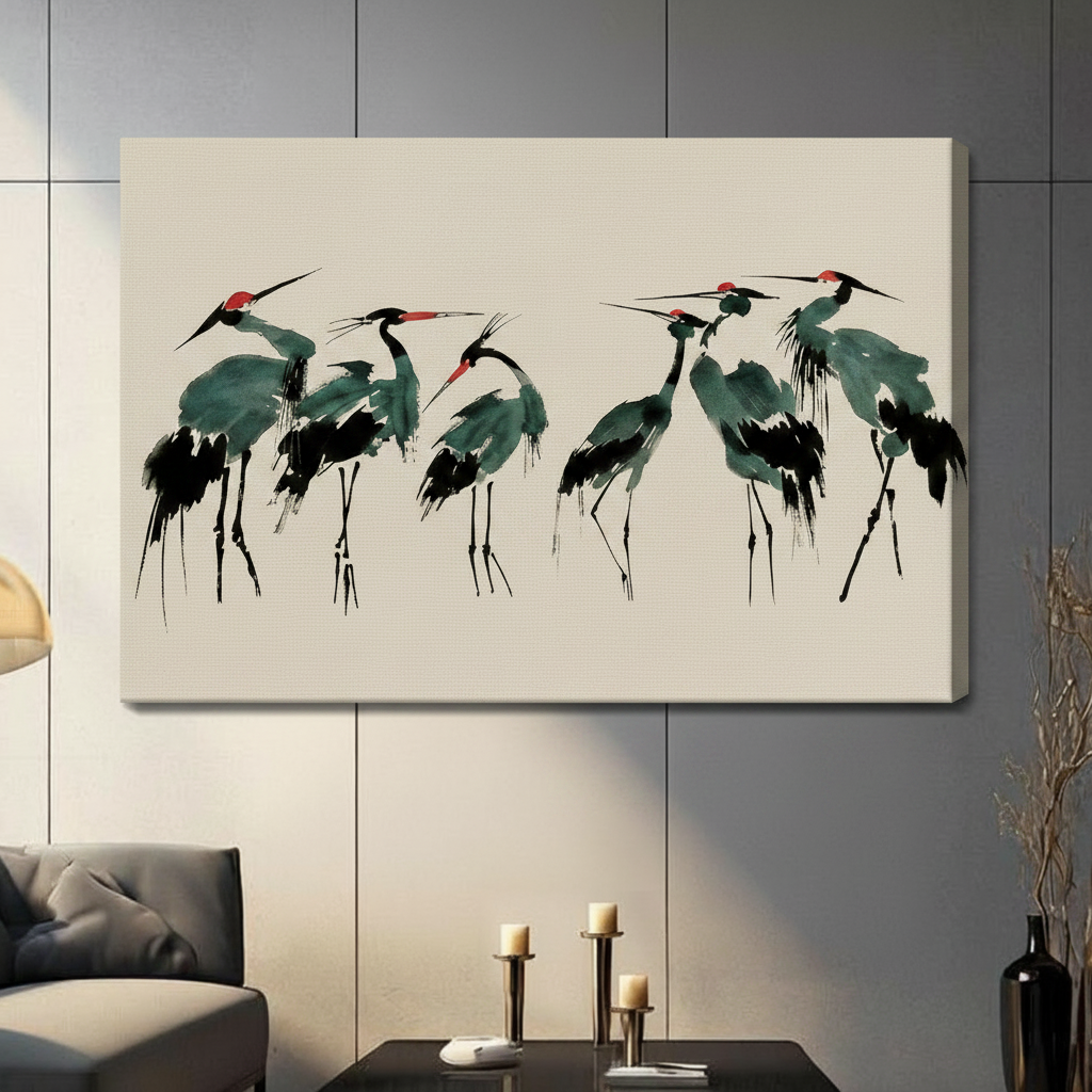 Chinese Ink Crane Wall Art Canvas Print