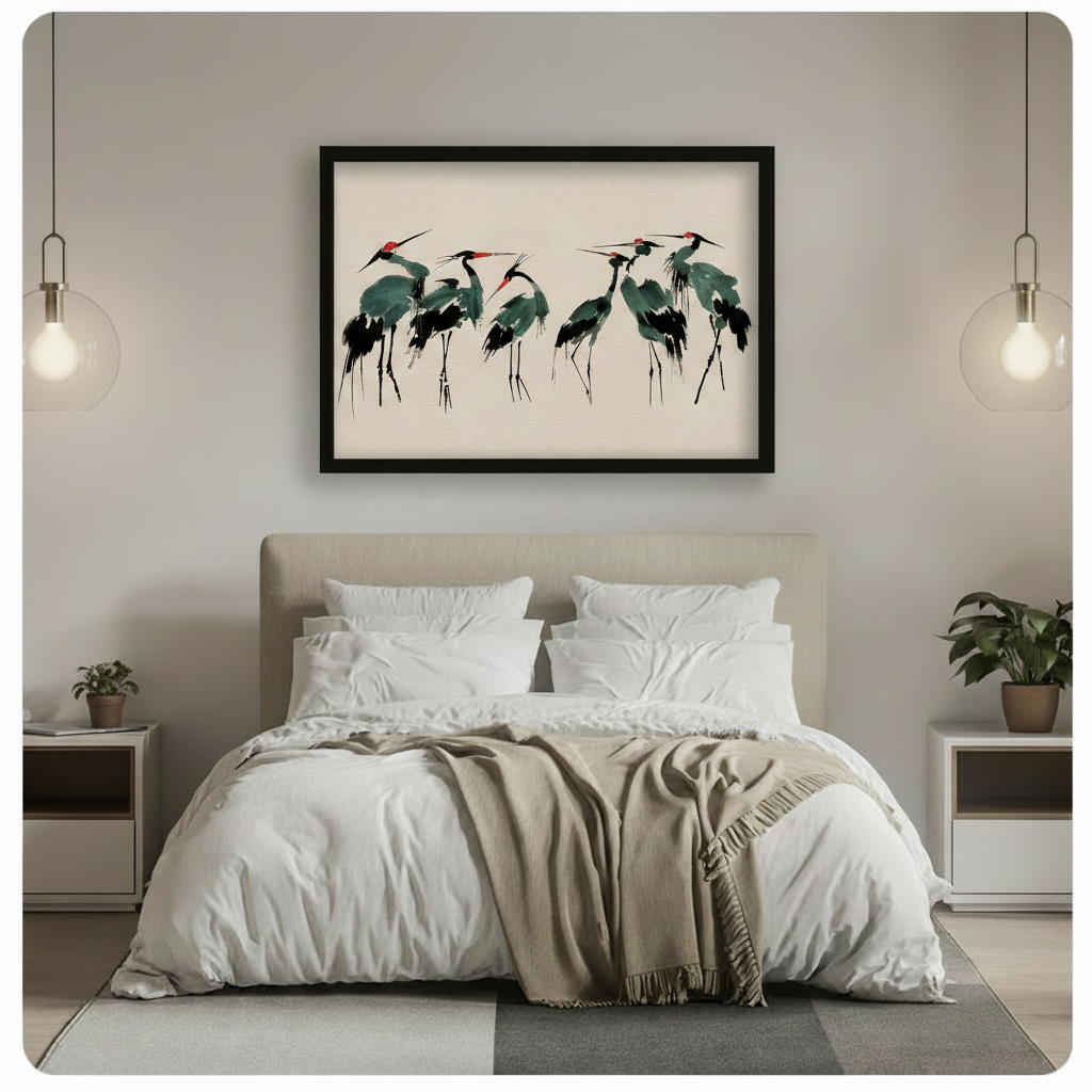 Chinese Ink Crane Wall Art Canvas Print