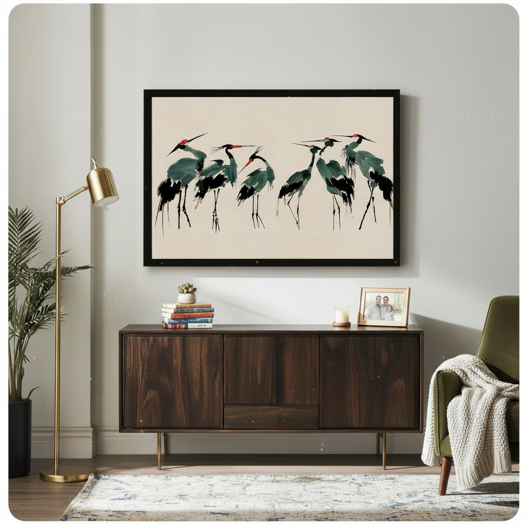 Chinese Ink Crane Wall Art Canvas Print