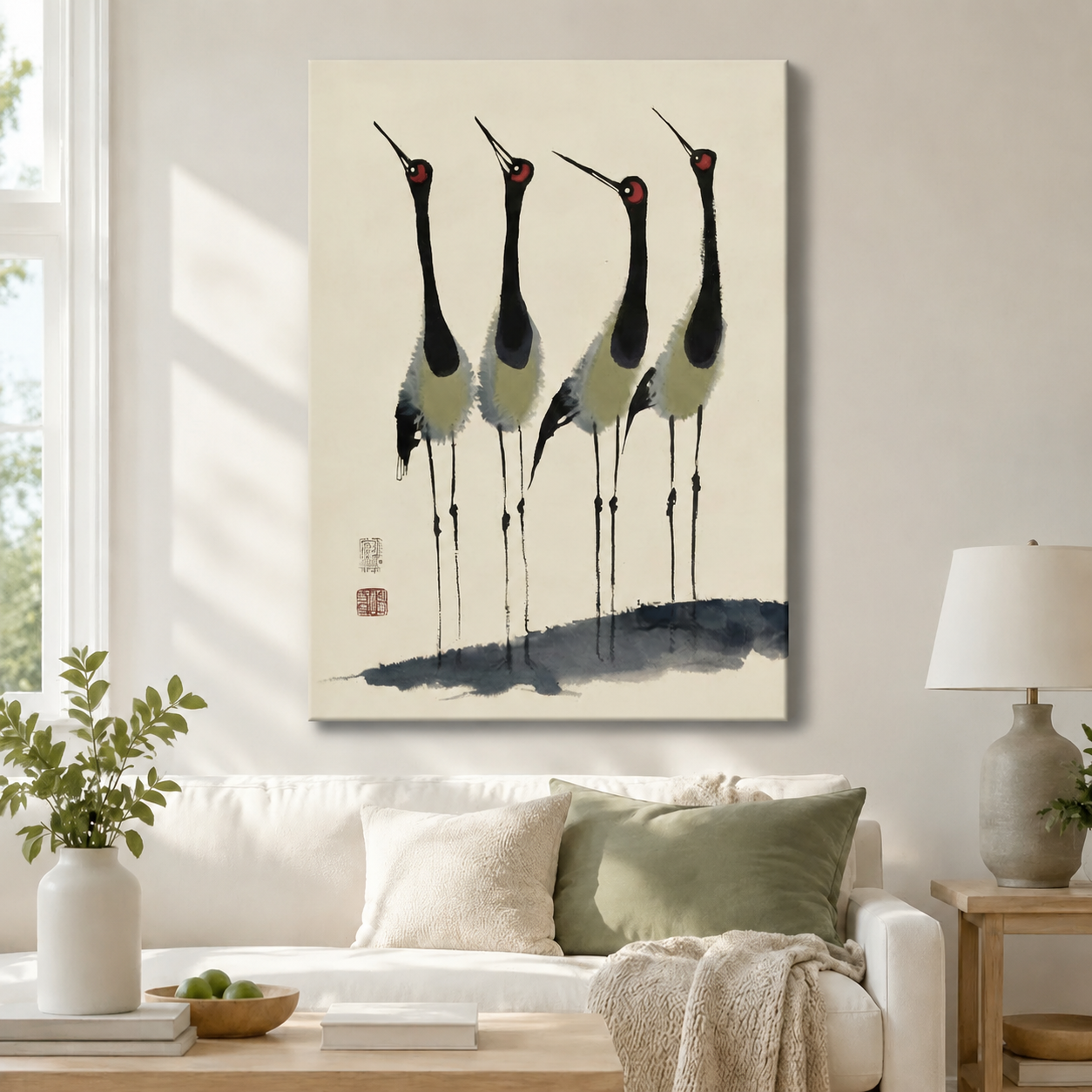 Japanese Crane Ink Painting Canvas Art Wall Art