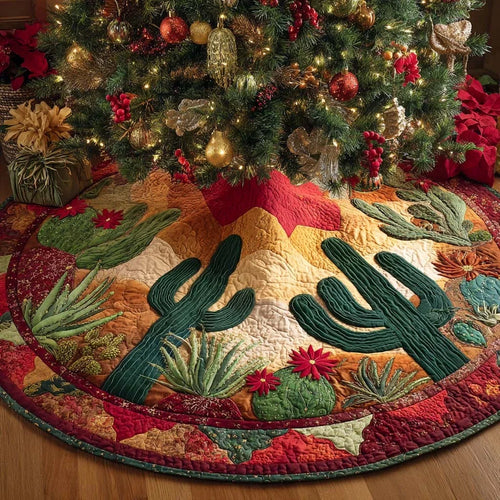 Red Desert Cactus Glow Quilted Tree Skirt