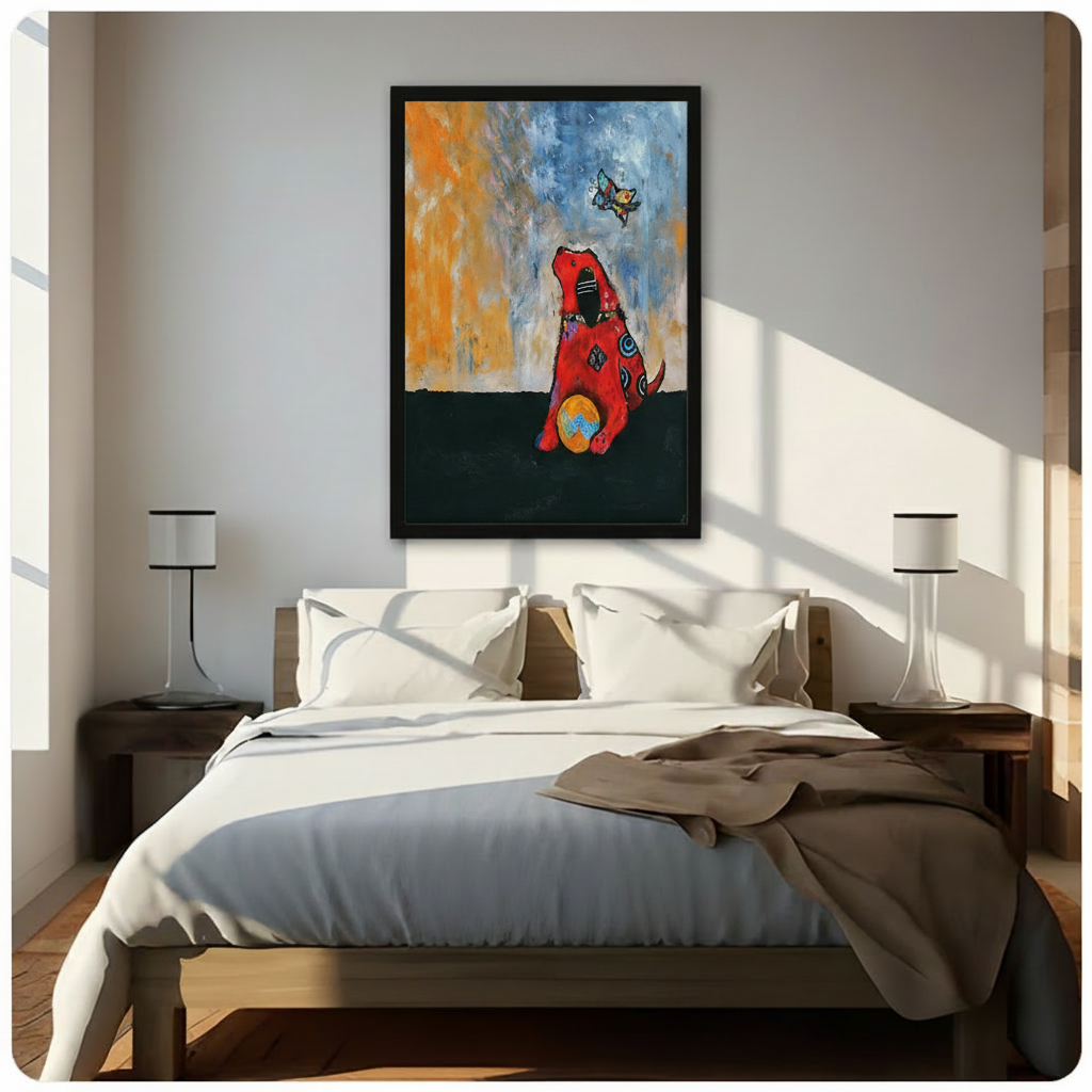 Abstract Red Dog Butterfly Expressionist Canvas Wall Art
