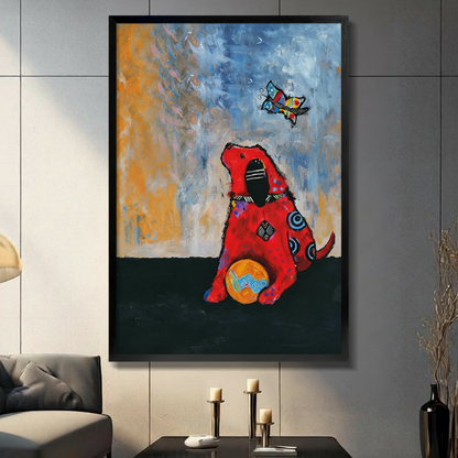 Abstract Red Dog Butterfly Expressionist Canvas Wall Art