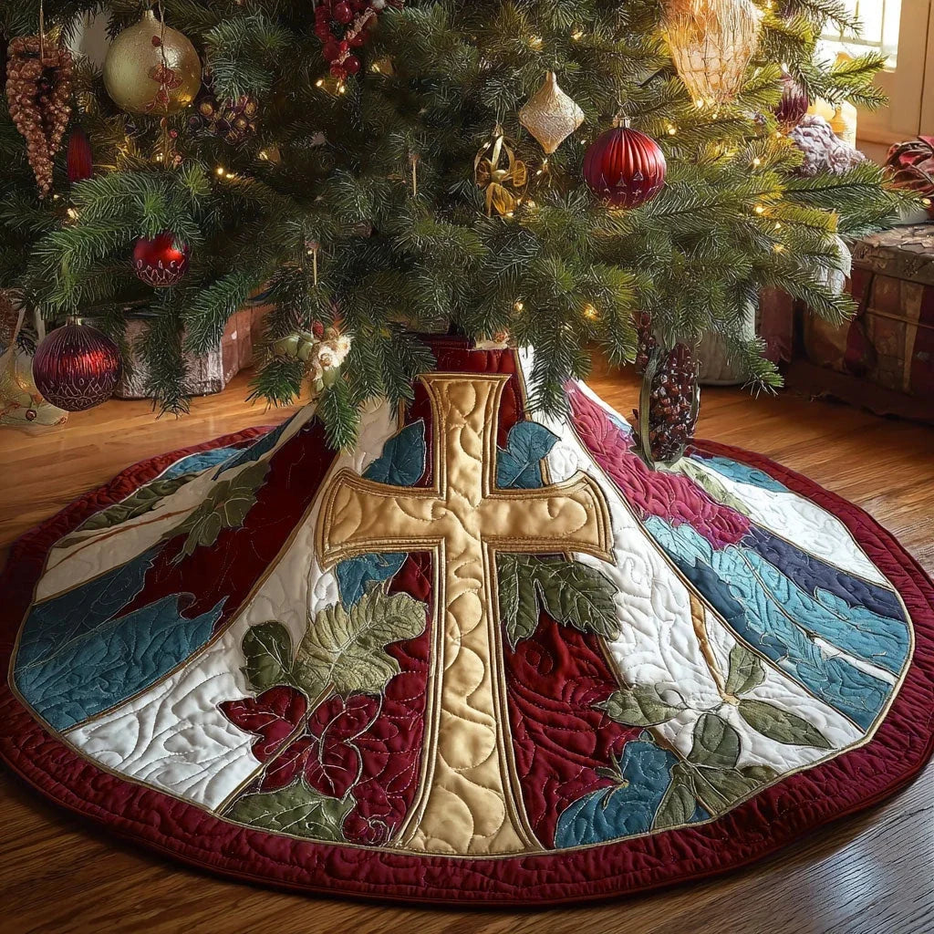 Red Eternal Faith Christmas Quilted Tree Skirt