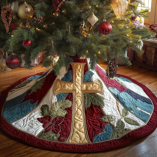 Red Eternal Faith Christmas Quilted Tree Skirt