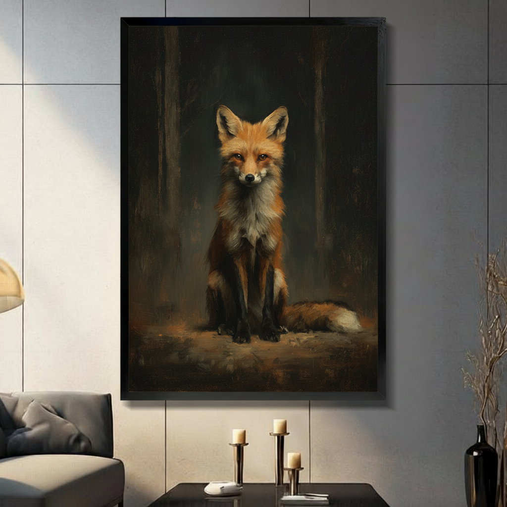 Dark Classical Red Fox Portrait Oil Painting Art Canvas Wall Art