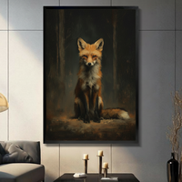 Dark Classical Red Fox Portrait Oil Painting Art Canvas Wall Art