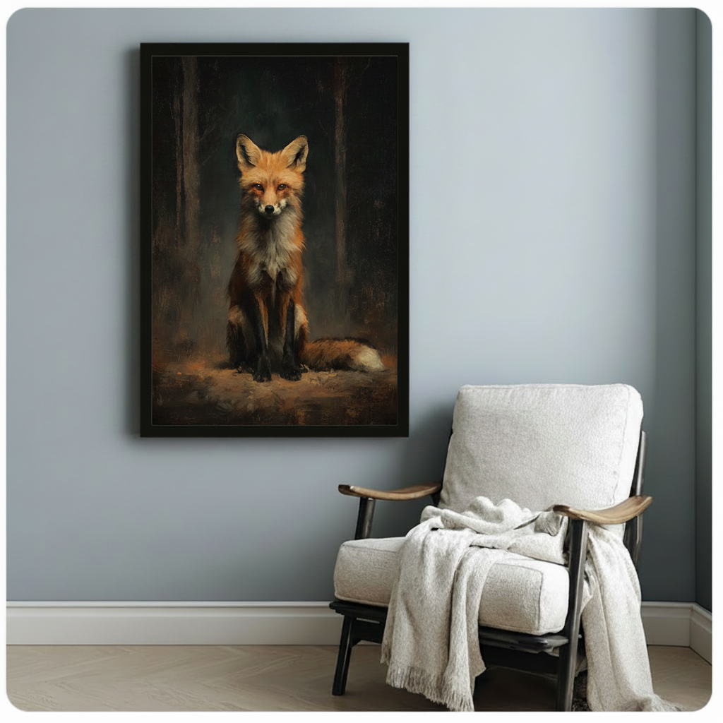Dark Classical Red Fox Portrait Oil Painting Art Canvas Wall Art