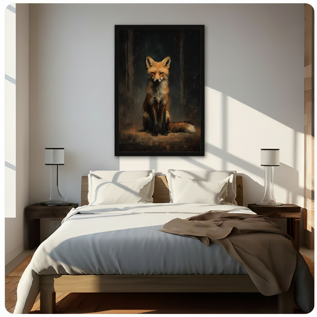 Dark Classical Red Fox Portrait Oil Painting Art Canvas Wall Art