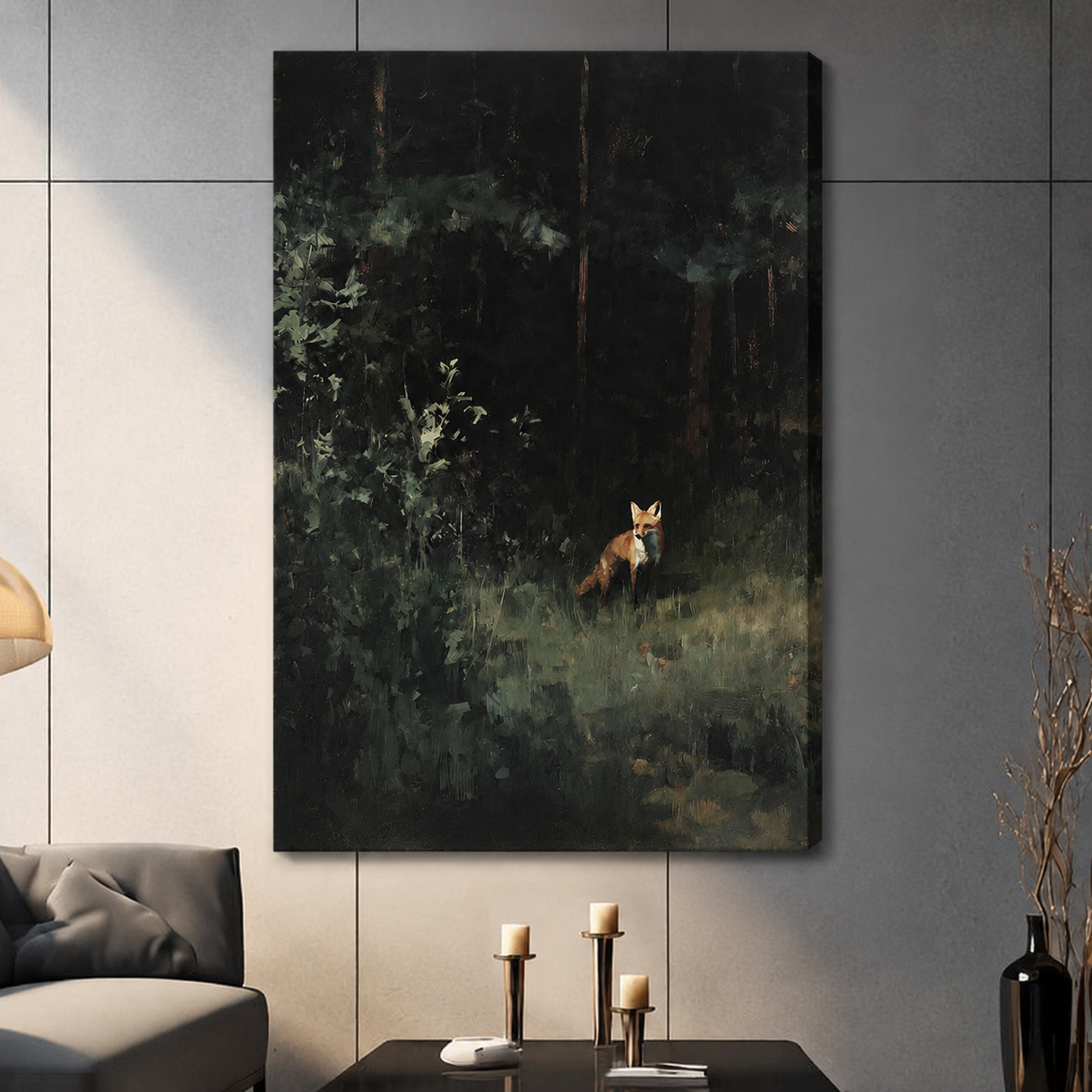 Dark Forest Fox Oil Painting Canvas Wall Art