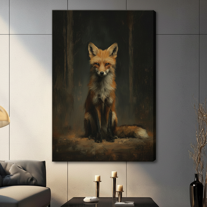 Dark Classical Red Fox Portrait Oil Painting Art Canvas Wall Art