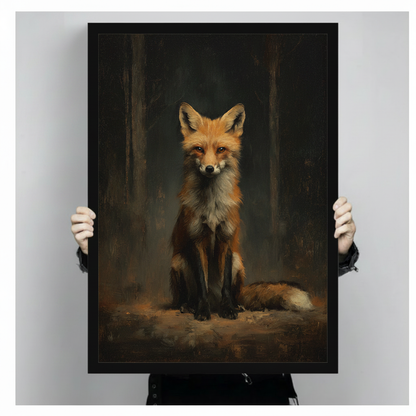 Dark Classical Red Fox Portrait Oil Painting Art Canvas Wall Art