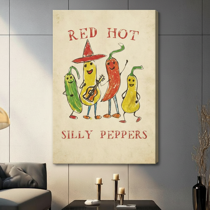 Retro Silly Peppers Band Framed Canvas Art Wall Art