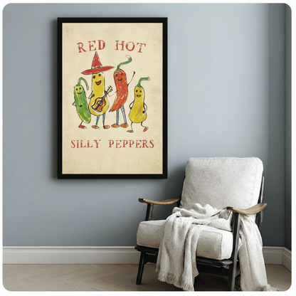 Retro Silly Peppers Band Framed Canvas Art Wall Art