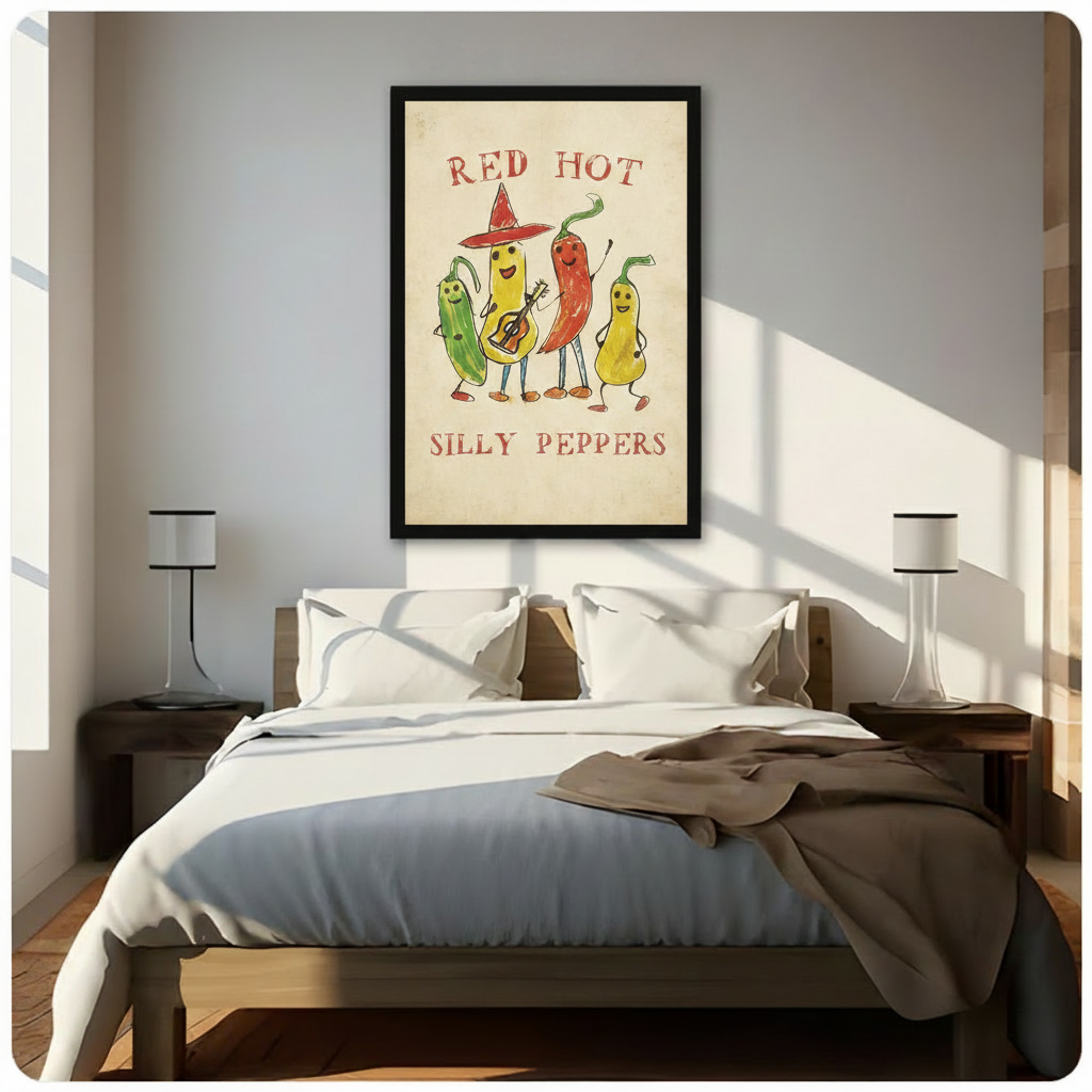 Retro Silly Peppers Band Framed Canvas Art Wall Art