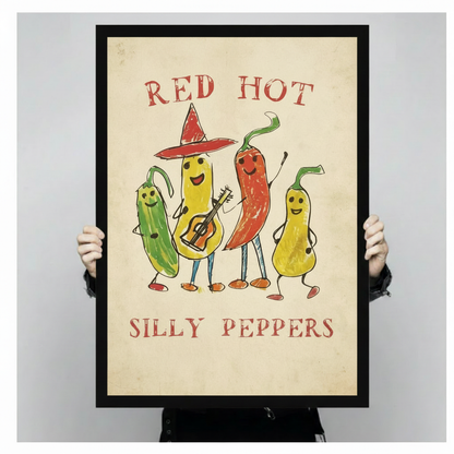 Retro Silly Peppers Band Framed Canvas Art Wall Art