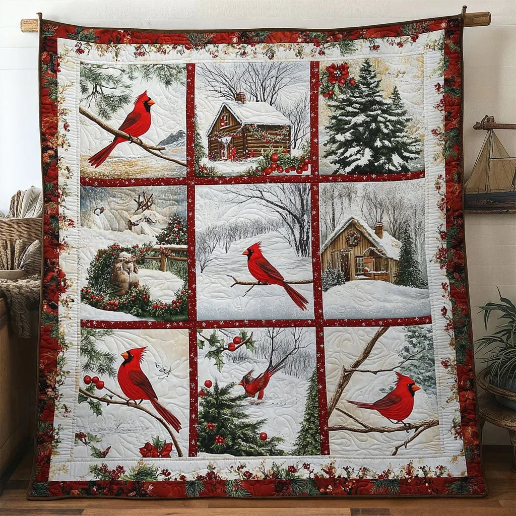 Red Joy Cardinal Quilt Blanket