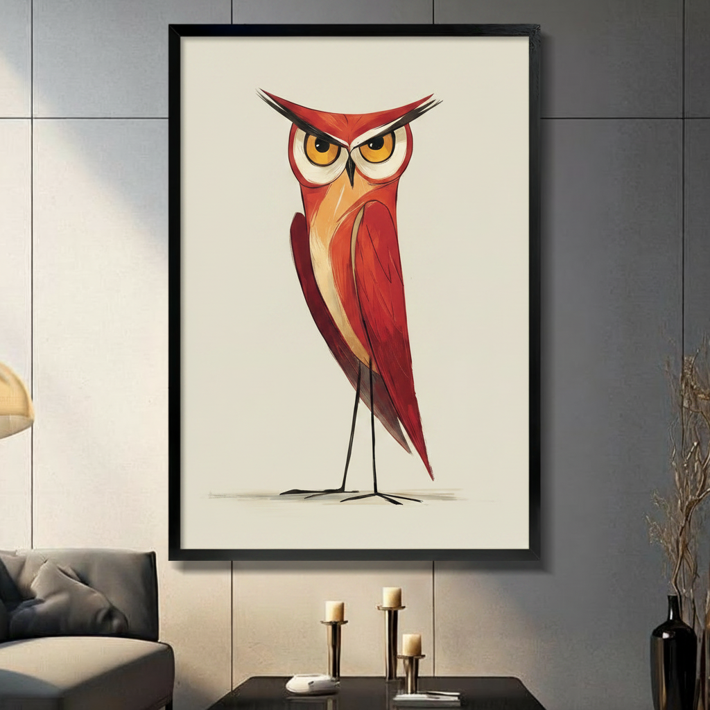Angry Red Owl Retro Cartoon Canvas Art Wall Art