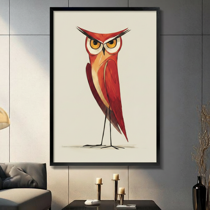 Angry Red Owl Retro Cartoon Canvas Art Wall Art