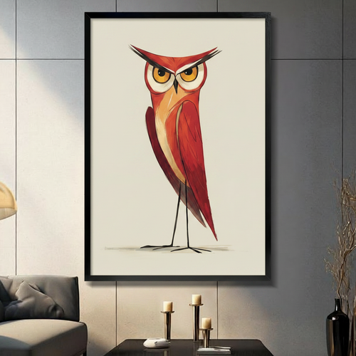 Angry Red Owl Retro Cartoon Canvas Art Wall Art