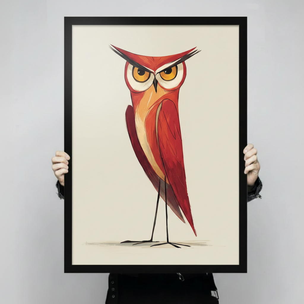 Angry Red Owl Retro Cartoon Canvas Art Wall Art