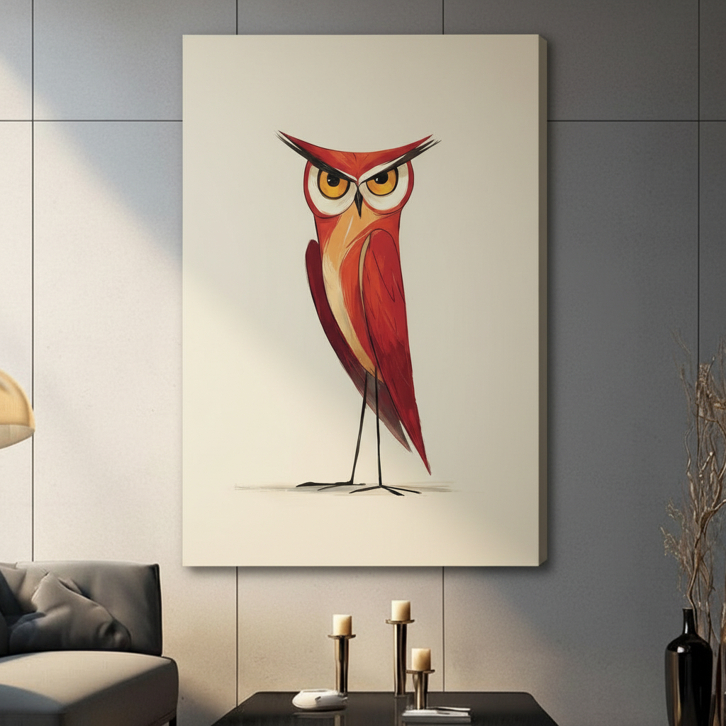 Angry Red Owl Retro Cartoon Canvas Art Wall Art
