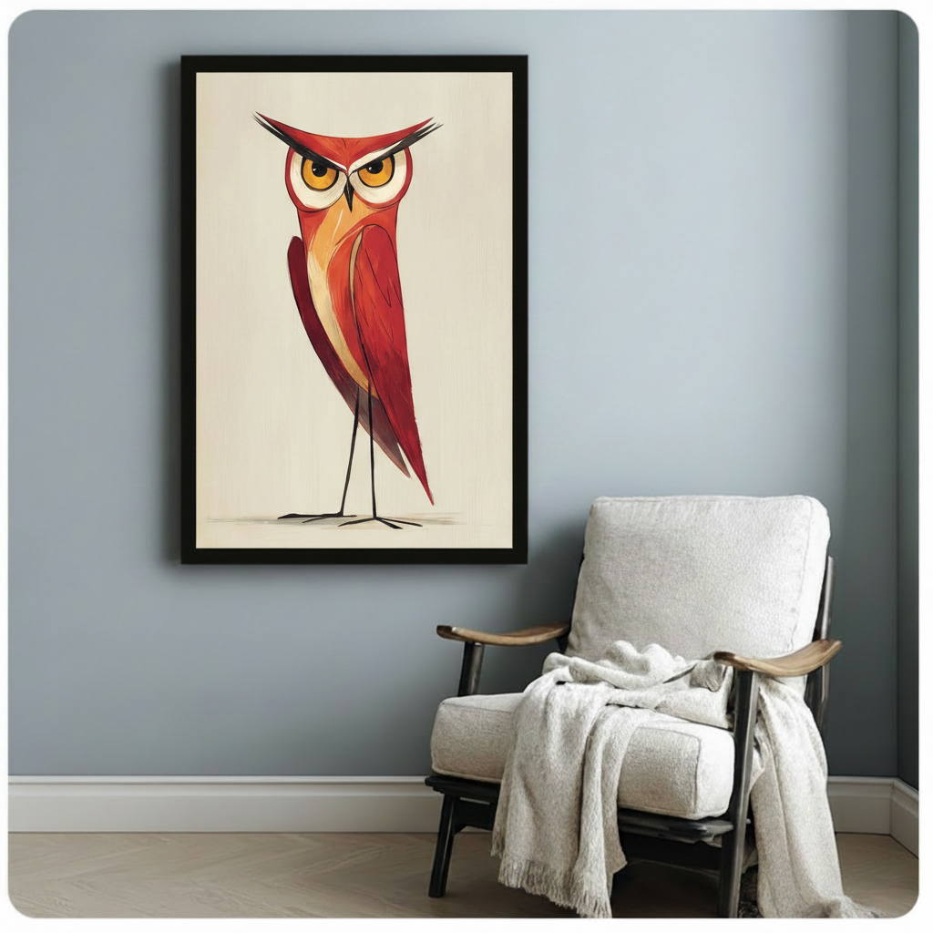 Angry Red Owl Retro Cartoon Canvas Art Wall Art