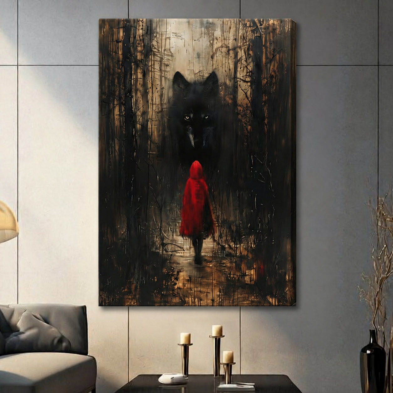 Dark Wolf Forest Gothic Canvas Art Wall Art