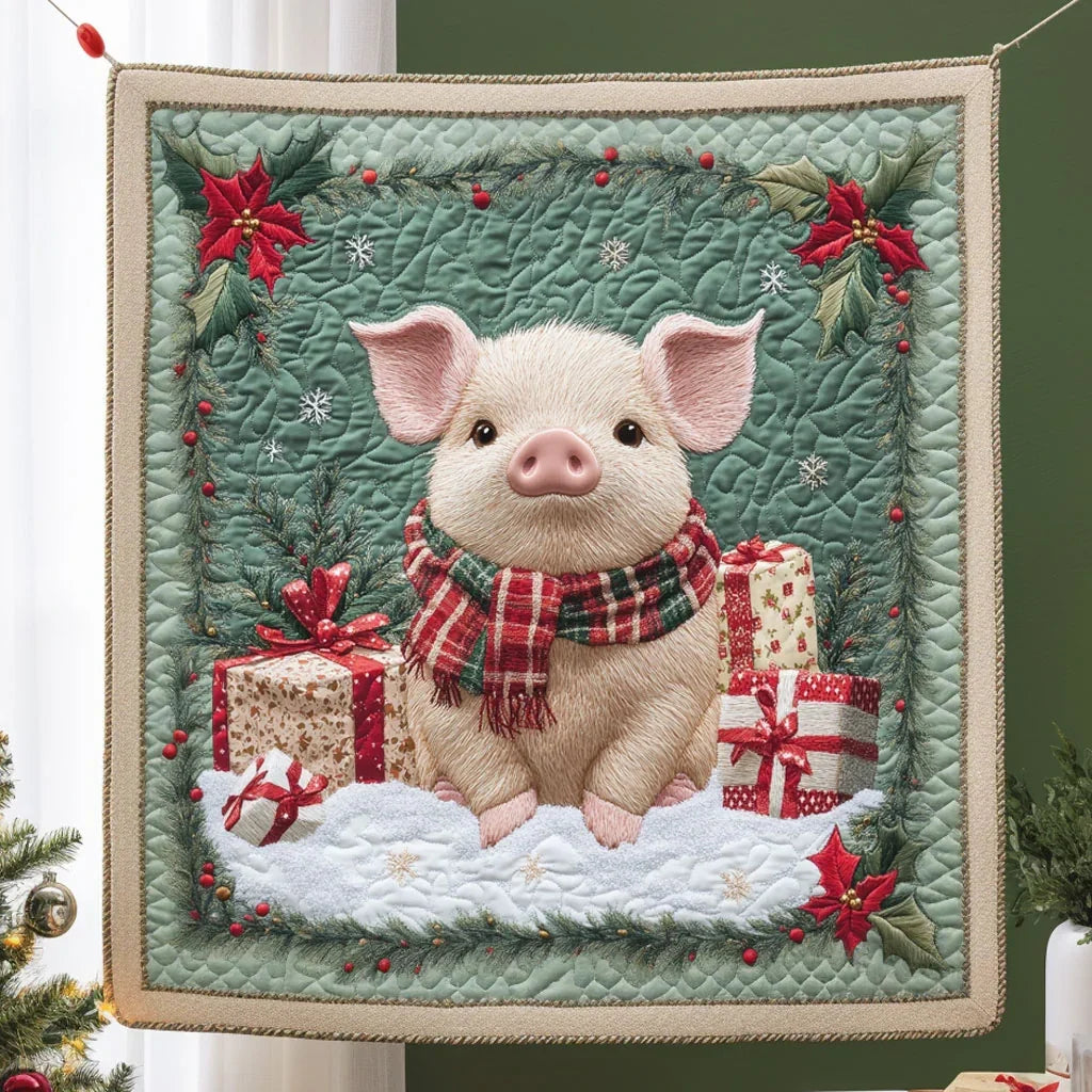 Red Scarf Pig Quilt Blanket