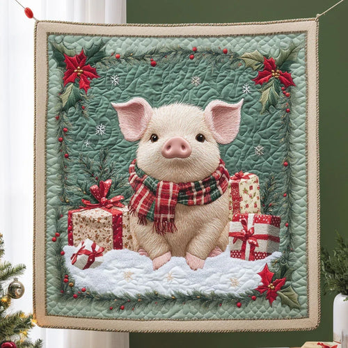 Red Scarf Pig Quilt Blanket
