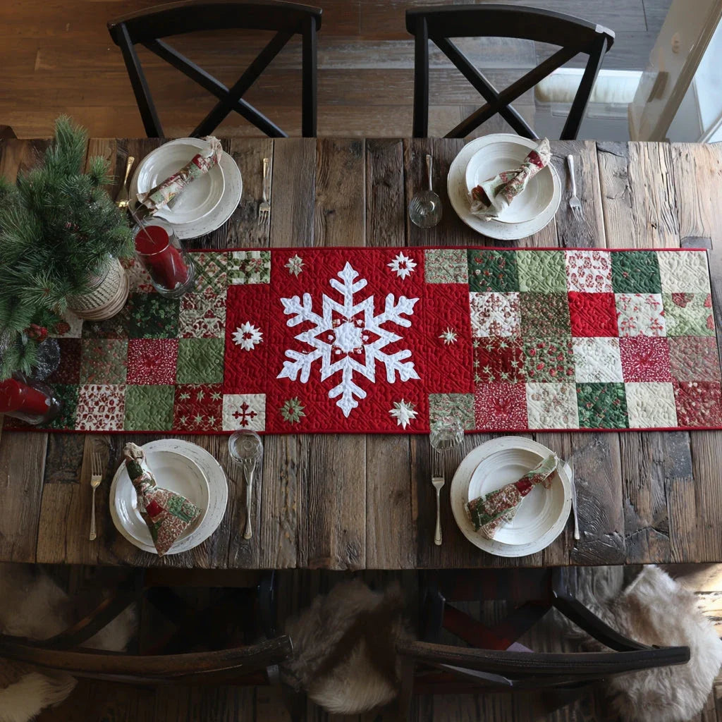 Red Snowflake Quilted Table Runner