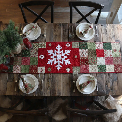 Red Snowflake Quilted Table Runner