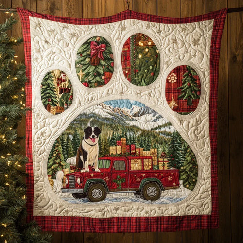 Red Truck Border Collie Paw Quilt Blanket